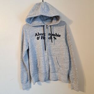 Abercrombie & Fitch Hoodie Womens L Heather Gray Full Zip Jacket Spell Out Moose